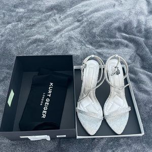NEW IN BOX Kurt Geiger London Silver Sparkle Strappy Heels